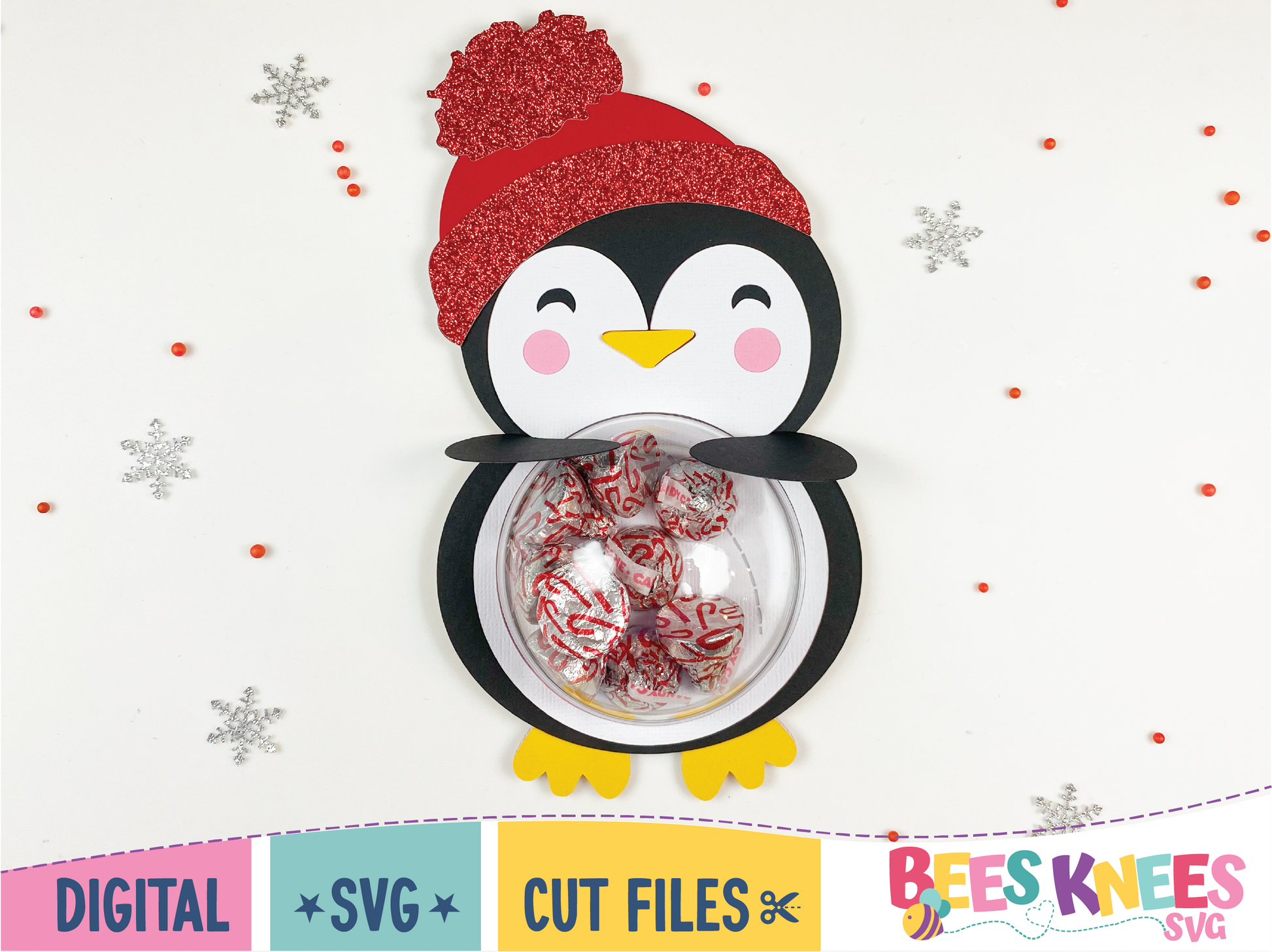 Cute winter penguin with hat dome candy holder SVG cut file digital download for Cricut or Silhouette